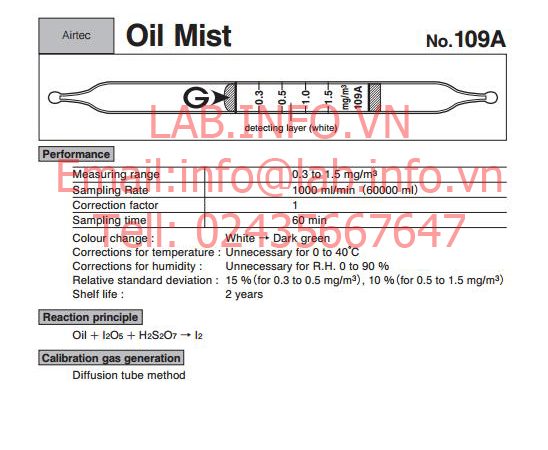 Ống xác định hàm lượng dầu trong khí nén No.109A No.109AD