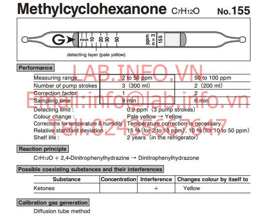 Ống phát hiện nhanh khí độc Methyl Cychlohexanone