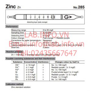 Ống phát hiện nồng độ kẽm Zinc
