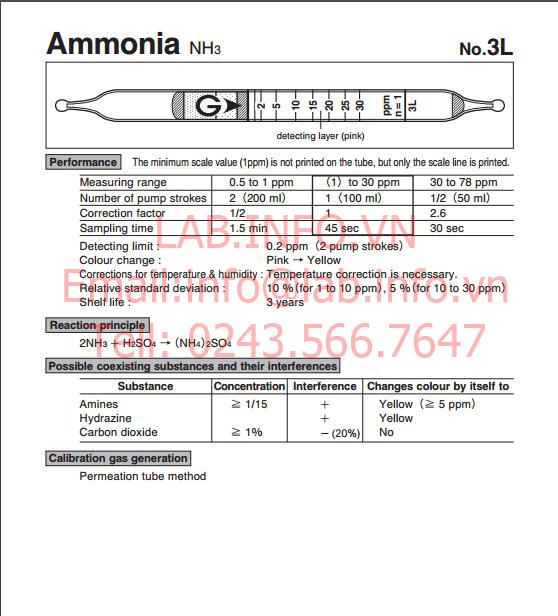phát hiện nhanh hơi khí độc ammonia NH3 3L