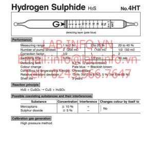 Ống phát hiện khí nhanh hydrogen sulphide H2S 4HT