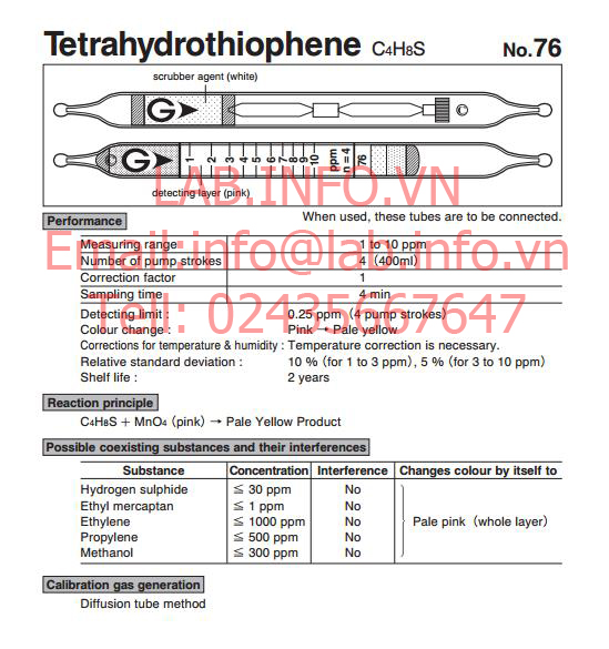 Ống phát hiện khí độc Tetrahydrothiophene