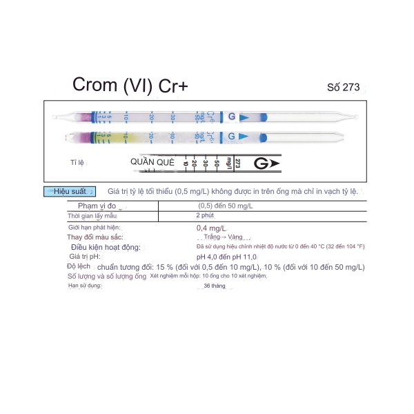 Ống đo xác định nồng độ ion Chromium 6